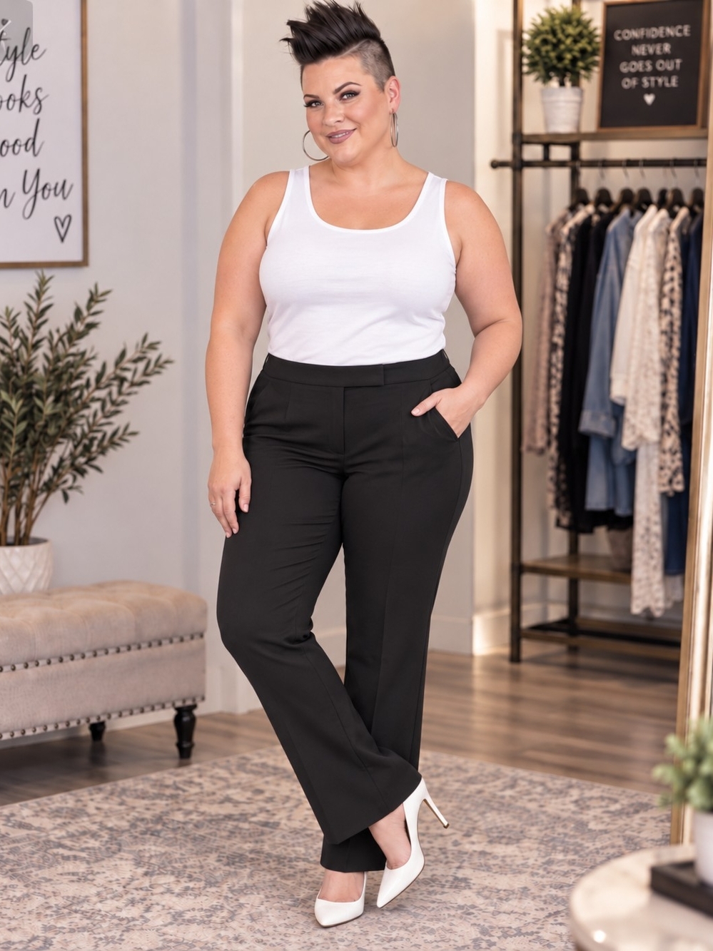 Ashley Stewart Black Straight-Leg Dress Pants